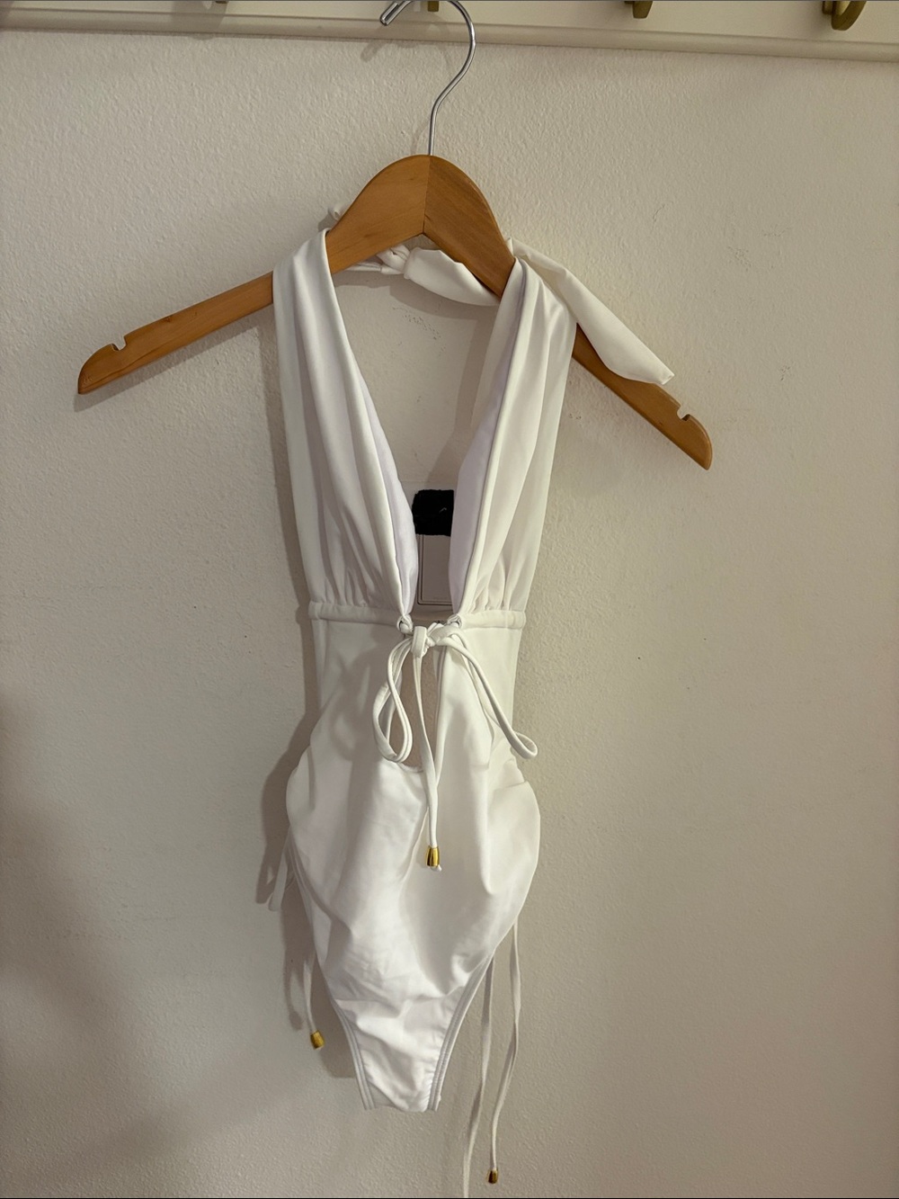 Kids White One-Piece Swimsuit with Tie Detail